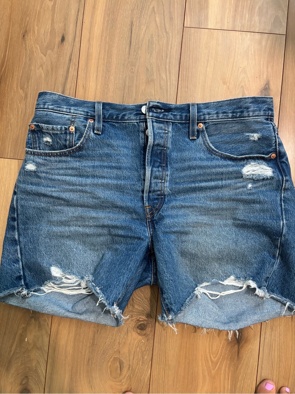 Levi's Distressed Blue Denim Cutoff Shorts